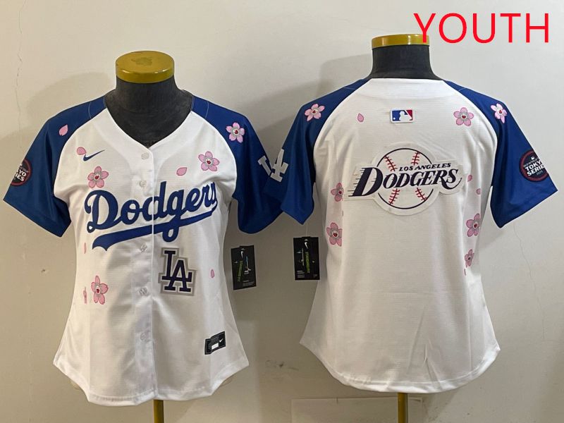 Youth Los Angeles Dodgers Blank White Blue Sakura Edition 2025 Nike MLB Jersey style 29
